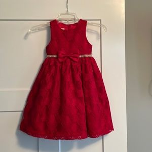 Red Sleeveless Eyelet Overlay Dress